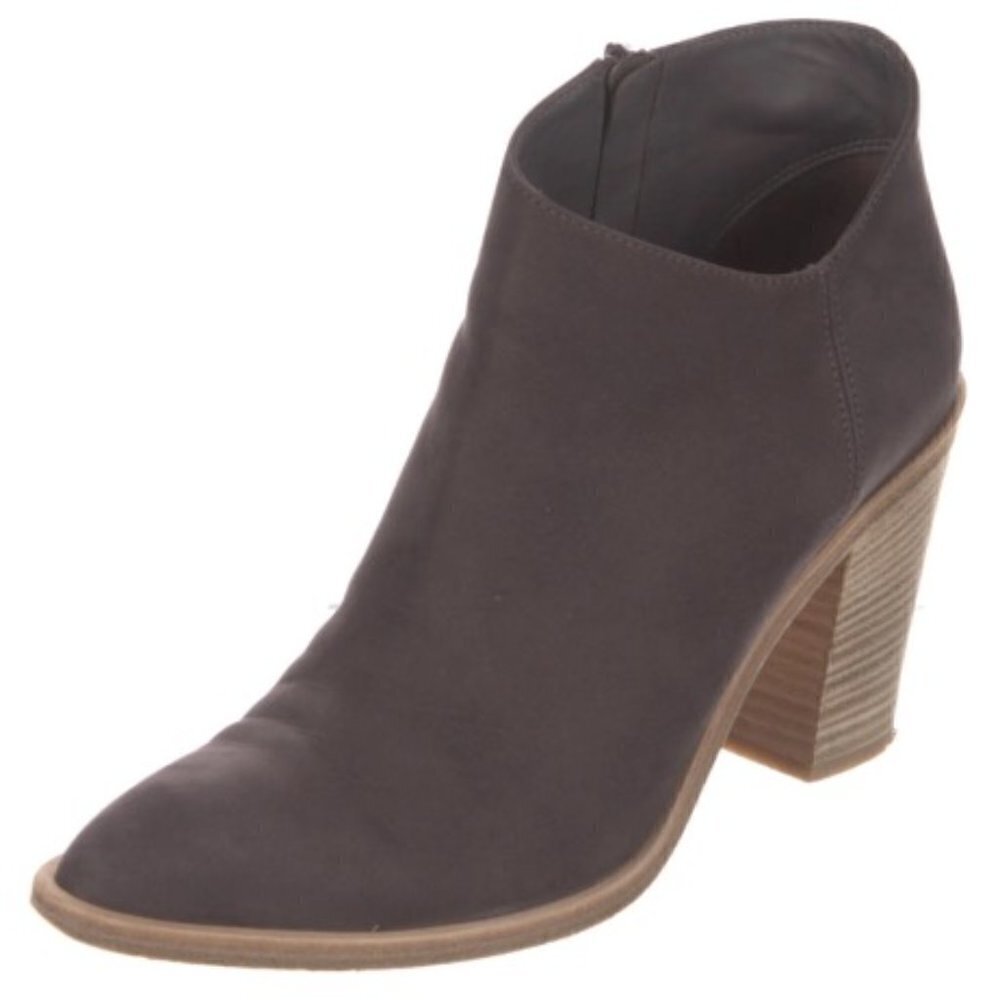 VINCE bootie Gray/Mushroom Brown suede leather tan stacked heel US 8M